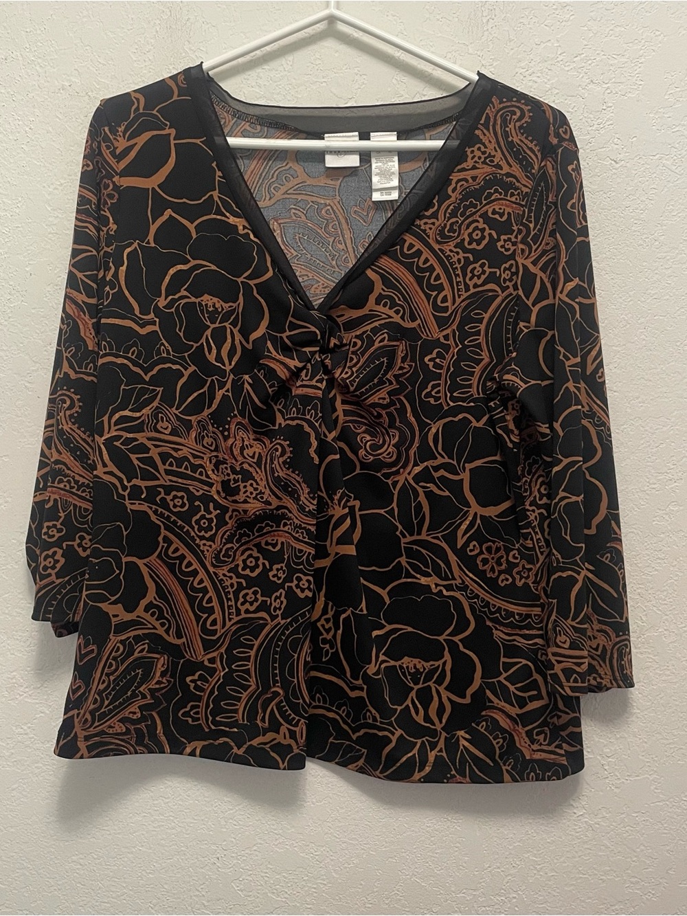 VTG Y2K Emma James Women Babydoll Top XL Black Brown Fairy Ethereal